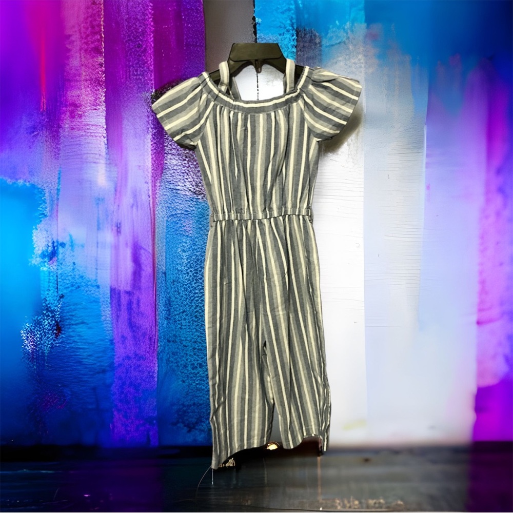 Size Small 7/8 Bebe Girls Striped Romper Blue White Cool Summer Fashion